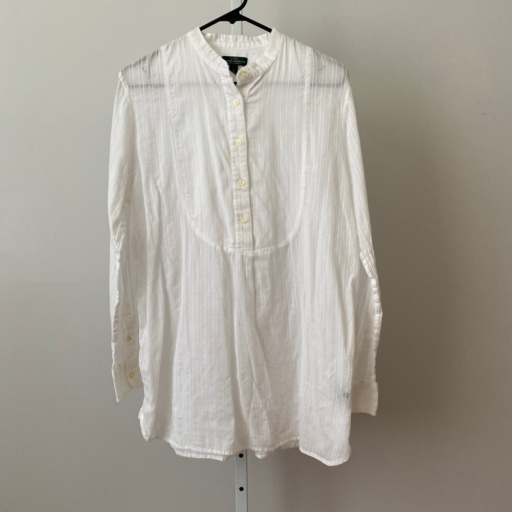 Lauren Ralph Lauren L Coastal White Preppy Shirt Band‎ Collar Bib Blouse LRL